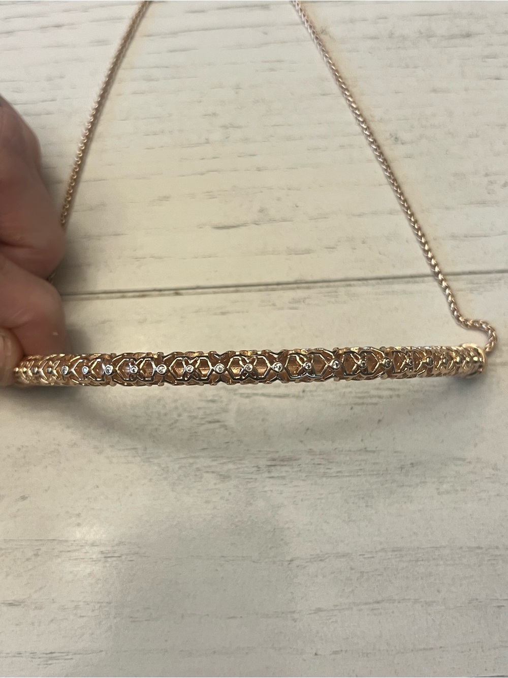 Kendra Scott Rose Gold Bar Adjustable Necklace with Crystals
